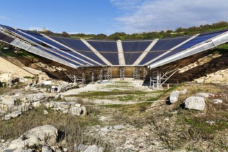 Ancient Greek Theatre, Heraclea Minoa, ruins, weather protection, modern roofing, fiberglass