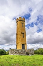 Binns Tower over Scotish farms and Forth Estuary, House of the Binns, Linlithgow, Scotland, UK