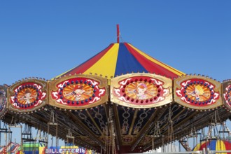 Close-up of carrousel amusement ride at Fun Show traveling amusement ride park, Old Port of