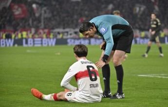 Referee Deniz Aytekin attends to Angelo Stiller VfB Stuttgart (06) injured Injury MHPArena, MHP