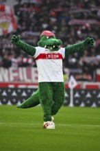 Mascot Fritzle VfB Stuttgart gesture MHPArena, MHP Arena Stuttgart, Baden-Württemberg, Germany