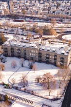 Historic building in a snowy setting with trees, Nagold, Calw District, Black Forest, Germany