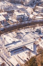 Snowy city view with buildings and parks, wintery atmosphere, Nagold, Calw district, Black Forest,