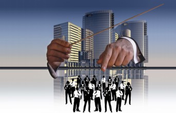 Symbolic photo, conductor of money, financial market, stock exchange, charts, prices, rising,