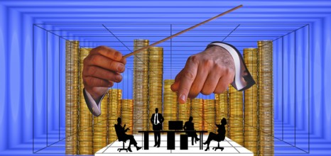 Symbolic photo, conductor of money, financial market, stock exchange, charts, price charts, rising,
