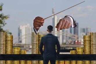 Symbolic photo, conductor of money, financial market, stock exchange, charts, price charts, rising,