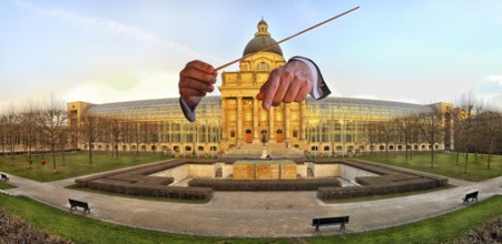 Conductors' hands in front of the Bavarian State Chancellery (StK), Who is conducting whom? The