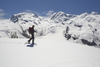 Snowshoeing in the Gornergrat region with views of the surrounding mountains and the Gorner