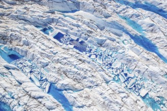Surface meltwater on the Greenland Ice Sheet, visible impact of climate change, Aerial view,