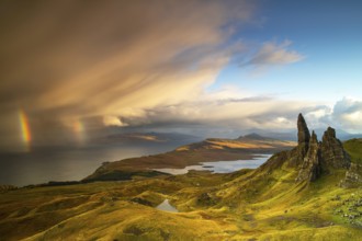 Double rainbow near the Old Man of Storr, Trotternish Peninsula, Isle of Skye, Scotland, UK