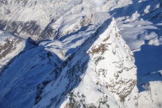 Aerial view of the Matterhorn summit (4, 478?m) in winter, iconic symbol of Switzerland, Zermatt,
