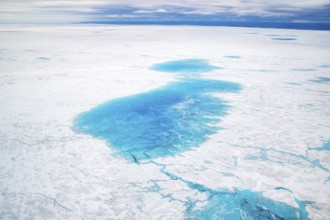 Surface meltwater lakes on the Greenland Ice Sheet, visible impact of climate change, Aerial view,