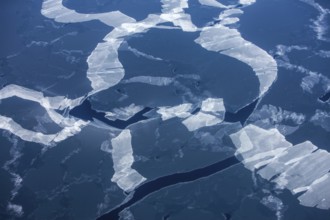 Melting pack ice, Arctic ocean, visible impact of climate change, Aerial view, Arctic, Greenland,