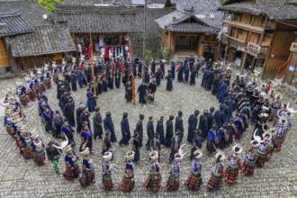 People of the Miao ethnic minority performing a traditional dance, Langde Village, Leishan County,