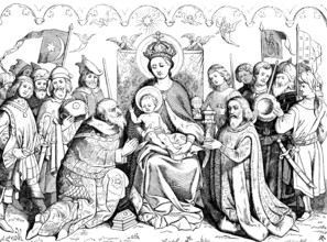 Cologne cathedral image or altar of the city patrons, 15th century, Mary, Adoration of Jesus, Magi,