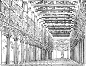 San Paolo Fuori le Mura, Papal Basilica San Paul Outside the Walls, main nave with coffered