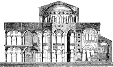 Cross-section of the San Vitale in Ravenna, late antique architecture of the 6th century,