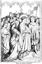 Left wing of Cologne Cathedral painting, Saint Ursula with eleven virgins, winged altar, painting,