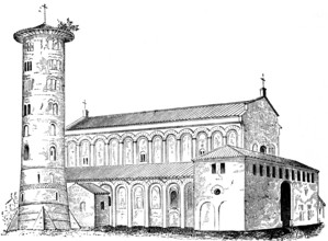 S. Apollinare in Classe, 6th century, Ravenna, three-nave basilica, Romanesque exterior view, round