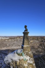 Wilhelm Hauff memorial, rocks above the Echaz Valley, monument from 1839, obelisk with bronze bust,