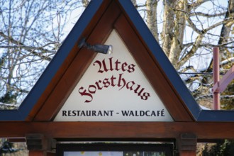 Sign Altes Forsthaus, Waldcafé, Restaurant Altes Forsthaus bei Schloss Lichtenstein, Restaurant,