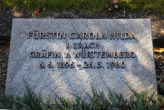Tombstone of Princess Carola Hilda von Urach, Countess of Württemberg, 1896 to 1980, cemetery,