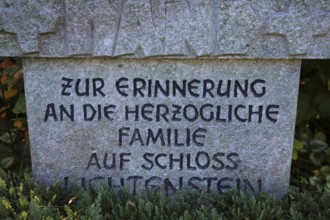 Memorial, detail, memorial stone in memory of the ducal family at Lichtenstein Castle, coat of