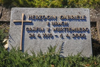 Tombstone, Duchess Gabriele von Urach Countess of Württemberg 1910 to 2005, cross, letter, grave,