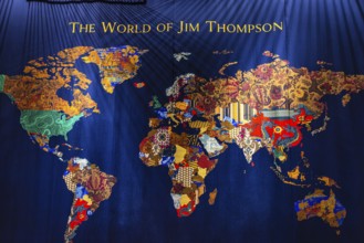 Jim Thomson House and Museum, the silk world map with colorful continents and countries, Bangkok,