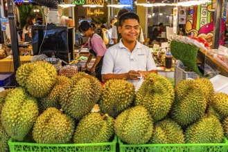 Themed shopping mall, stinkfruit vendor in food court, Terminal 21, Bangkok, Thailand's metropolis,