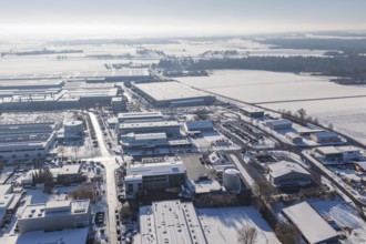 Snow-covered industrial areas with clear skies from an aerial perspective, Wolfsberg industrial