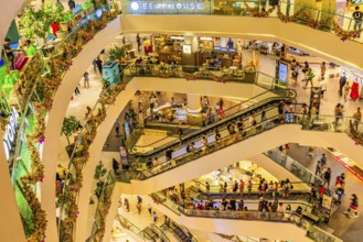 Different floors connected by escalators in Iconsiam Shopping Center, Bangkok, Thailand's