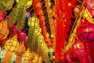 Illuminated, colorful lanterns as decoration in Iconsiam shopping center, Bangkok, Thailand's