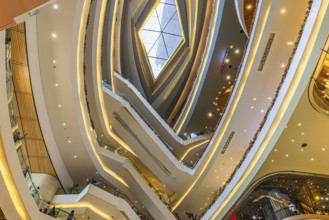 Skylight and various floors connected by escalators in Iconsiam Shopping Center, Bangkok,