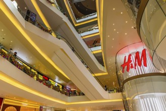 Various floors connected by escalators, luxury shops, Iconsiam shopping center, Bangkok, Thailand's