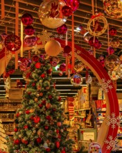 Christmassy decorated candy shop with Christmas tree and Christmas balls, Iconsiam shopping center,