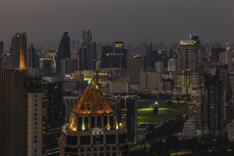 Over the rooftops of Bangkok, evening light, view from the Moon Bar on the roof terrace of the