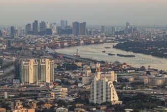 Over the rooftops of Bangkok, view of the Chao Phraya River, view from the Moon Bar on the roof