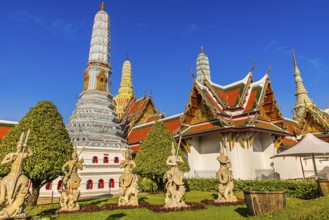 The Grand Royal Palace, Wat Phra Kaeo Buddhist Temple, buildings with overlapping roofs with curved
