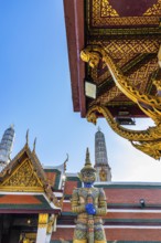 The Grand Royal Palace, Wat Phra Kaeo Buddhist Temple, guarded by a Yaksha, Phra Nakhon, Bangkok,