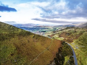 Autumn colours over Mach Loop from a drone, Minffordd, Tywyn, Wales, UK