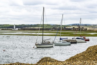 Boats and Marshes over Hurst Spit, Milford on Sea, Lymington, Hampshire, UK