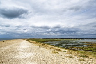 Beach and marshes over Hurst Spit, Milford on Sea, Lymington, Hampshire, UK