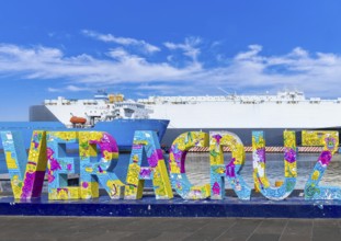 Panoramic view of Veracruz city port wharf and cargo ships at the docks. Largest port in Mexico