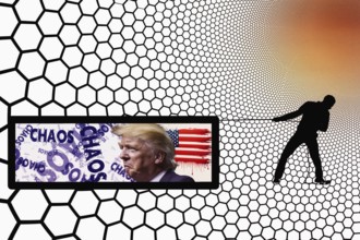 Symbolic image, Trump and world chaos, chaos ending by moving, Europe and EU, Venezuela, Canada,