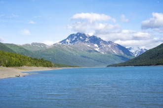 Lake and mountains, Eklutna Lake, Chugach Mountains, Chugach State Park, Alaska, USA