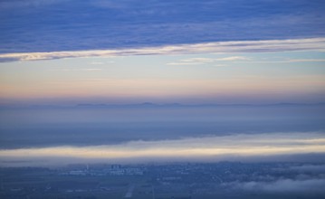Aerial view of the city of Heidelberg on the Neckar, fog landscape of low-hanging clouds and fog