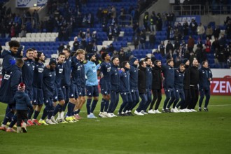 TSG 1899 Hoffenheim players celebrate victory ahead of the fan curve, PreZero Arena, Sinsheim,