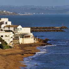 Houses on the beach of Marinella di Selinunte, south coast, Selinunte, Castelvetrano, Trapani,