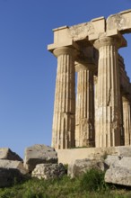 Temple in the ancient Greek city of Selinunte, detail, acropolis, Doric style, columns,
